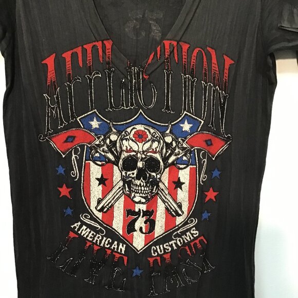 Affliction American Customs Live Fast Deep V-Neck T-Shirt Size L - Picture 8 of 12
